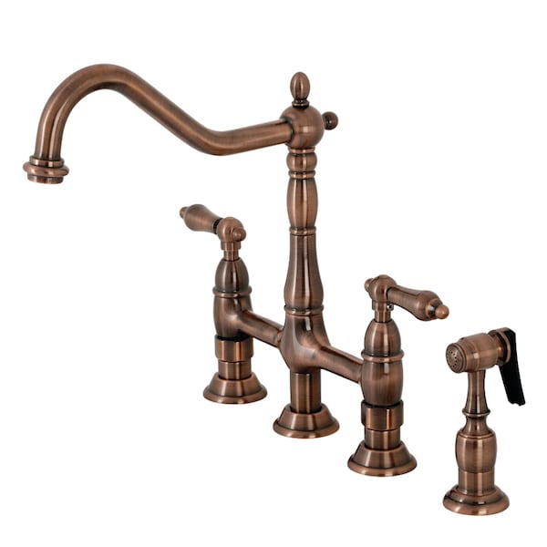 KS127ALBSAC Heritage Bridge Kitchen Faucet W/ Brass Sprayer, Copper